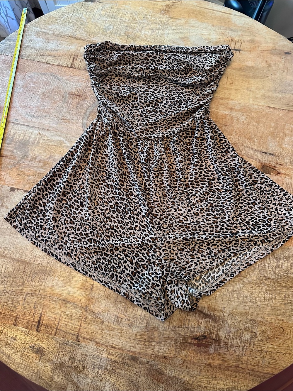 Strapless Leopard Print Romper in Tan and Black